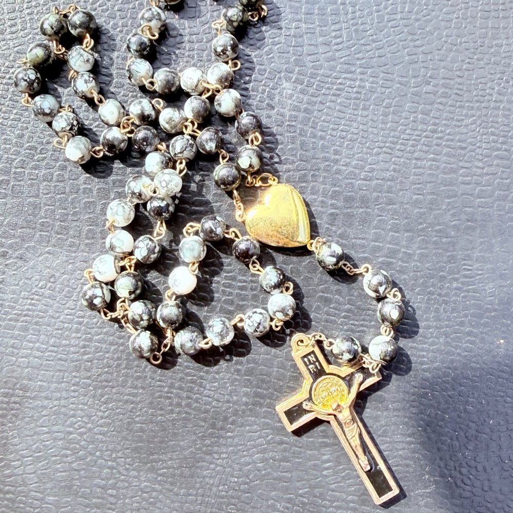 Gold  Heart Rosary Necklace